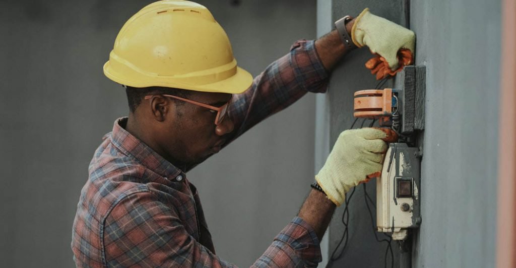 Lighting installer at work