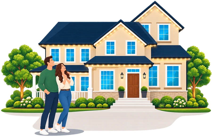 Step 2: Homeowners looking at their home before permanent lighting is installed
