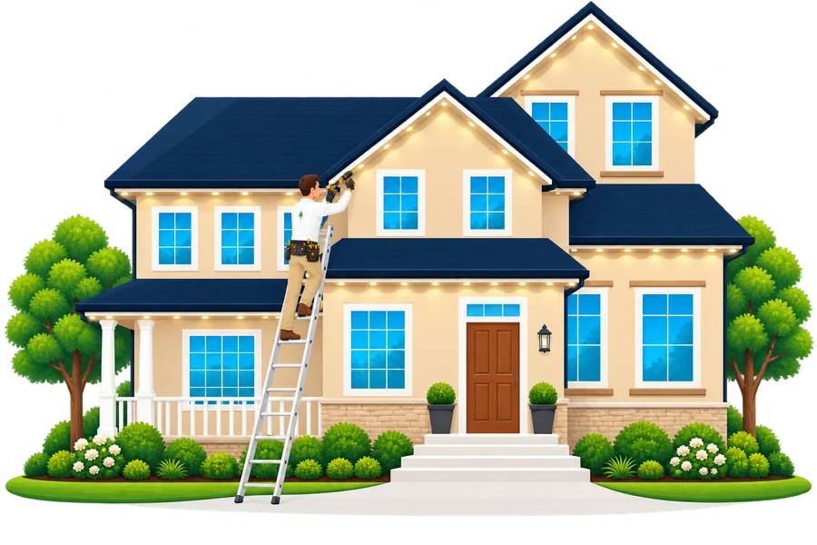 Step 4: Evergreen Lighting technician servicing roofline lighting